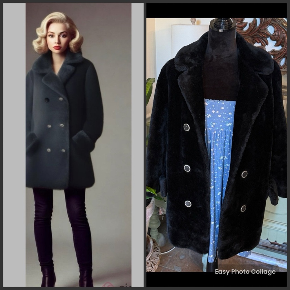 Vintage 1950-1960 O’llegro Si Black Faux Fur Teddy Coat Made In USA